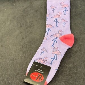 Men’s Flamingo Print Crew Socks — Purple with Pink Accents